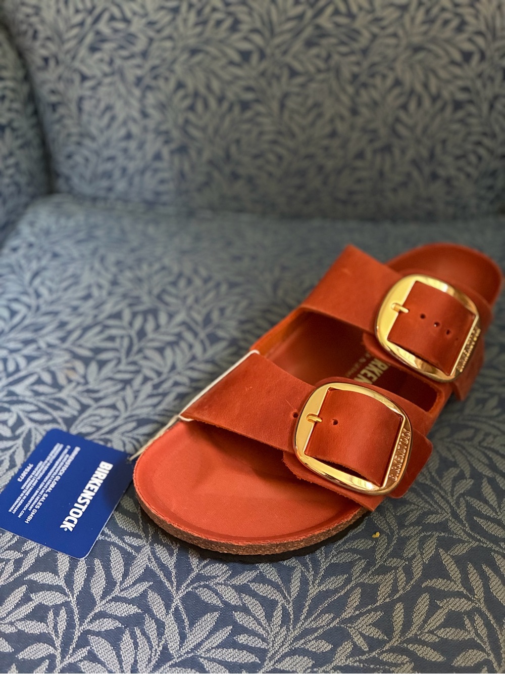 Birkenstock Arizona Two-Strap Sandal in Cognac with Gold Buckles NWT - Picture 3 of 3